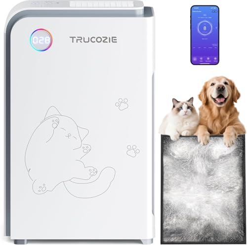 Trucozie Large Pet Air Purifier for Home up to 3000 Ft², Absorbs Floating Cat and Dog Hair, Smart WiFi, 3-in-1 Filter with Anion, Activated Carbon & HEPA for Pet Allergies, Smoke, Dust, White by TrucozieHome