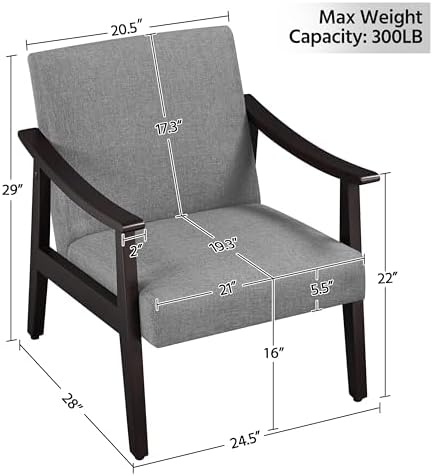 Yaheetech Accent Chair, Mid-Century Linen Fabric Armchair, Dark Gray - Image 3