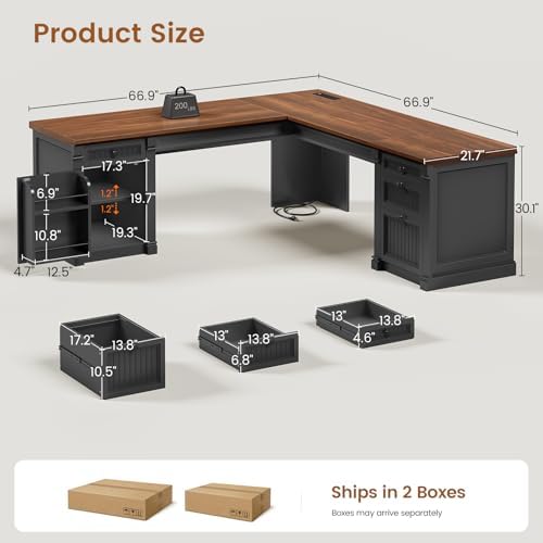 SEDETA L Shaped Office Desk with 4 Drawers Storage, 67"x67" Executive Desk - Image 2