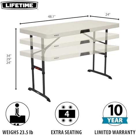 LIFETIME 80387 4-Foot Commercial Adjustable Folding Table, Almond - Image 3