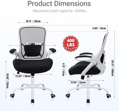 HYLONE 400lbs Heavy Duty Office Chair, Computer Desk Chair(White&Black) - Image 3