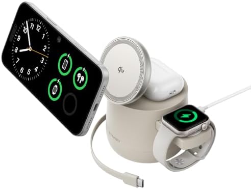 THREEKEY 4 in 1 Qi2 Magnetic Wireless Charging Station, 15W Fast Charger with Made for Apple Watch Charging Module, for iPhone 17–12 Series & AirPods, 65W Adapter Included by THREEKEY