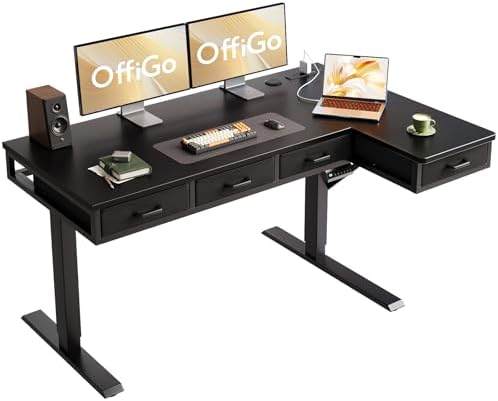 OffiGo 55 Inch L Shaped Electric Standing Desk with 4 Drawers, Black by OfficeGo-ForHomeOfficeWork