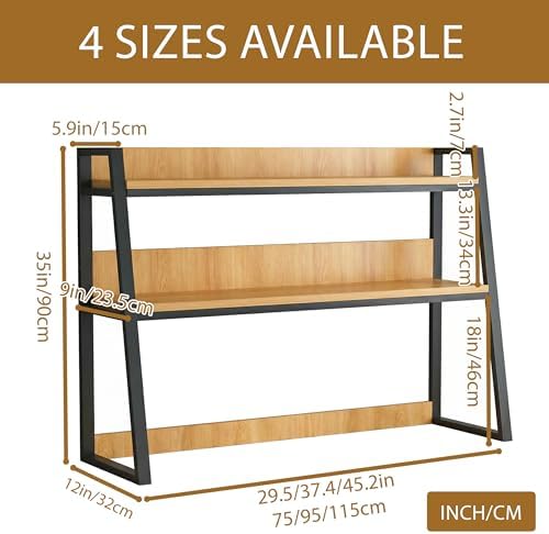 2-Tier Dorm Desk Hutch,Ladder Desktop Bookshelf,2-Tier Computer Desktop Bookcase,Desk Hutch Top Only，Organizer Shelf,Multipurpose Display Rack (Black, 37x13x35inch 129.99) - Image 2
