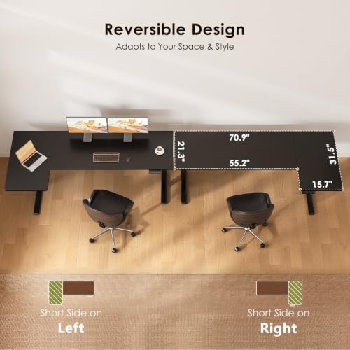 OffiGo 71" Reversible L Shaped Electric Standing Desk, Carbon Fiber Black - Image 5