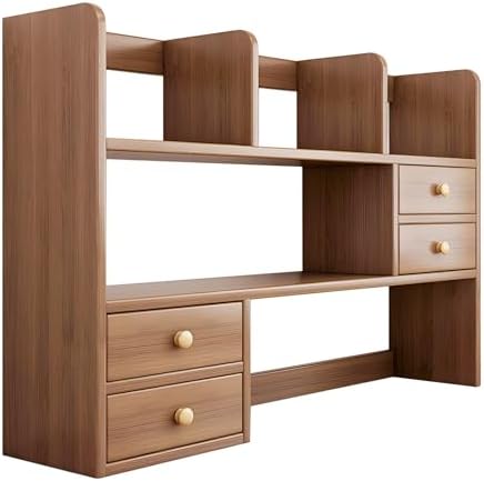 Desk Hutch, Wood Desktop Shelf Organizer with Cubby & Drawer for College Dorm Room, Office Desk Top Bookshelf for Storage by YKLYTBD