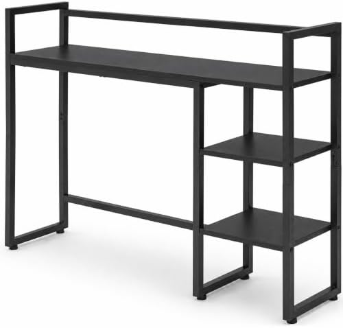Bunkal Desk Hutch, 38.6 Inch Solid Bamboo Desktop Bookshelf Organizer with Reversible Side Shelf, Full-Size Keyboard Gap, Shelf for Top of Desk, Dorm (Black) by Unknown