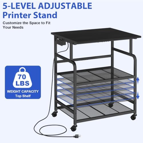 3 Tier Large printer stand with Power Outlet/storage,Rolling Printer Cart - Image 4