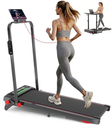 Walking Pad Treadmill with Incline and Handle Bar, 3 in 1 Foldable Treadmills for Home Office, 365lbs Portable Compact Under Desk Treadmill with App, Remote Control and LED Display by Ecogou