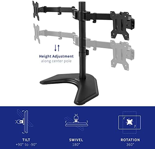 VIVO Dual LED LCD Monitor Mount, Free-Standing Desk Stand for 2 Screens up to 32 Inch, Heavy-Duty Fully Adjustable Arms with Max VESA 100x100mm, Black, STAND-V032F - Image 5