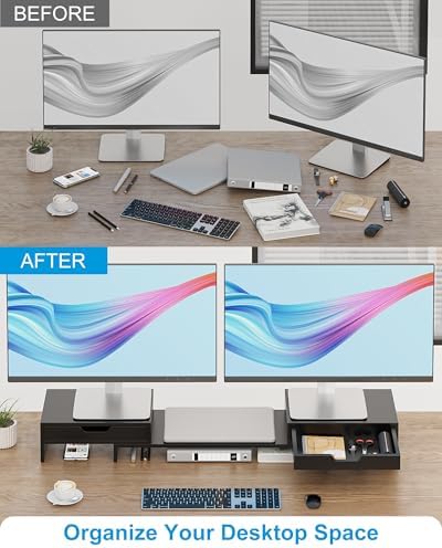 Epesoware Dual Monitor Riser with Two Drawer for Desk, No Assembly Required - Image 5
