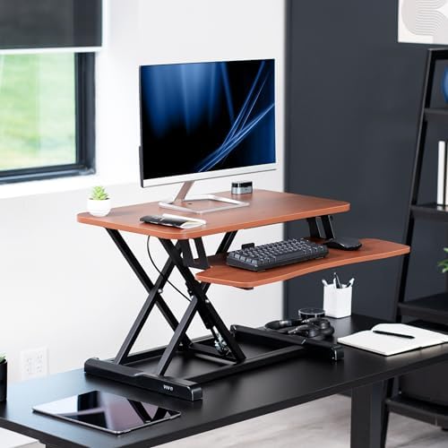 VIVO Dark Walnut 28 inch Standing Desk Converter, DESK-V028KA - Image 2