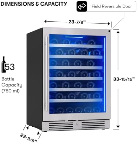 Zephyr Presrv 24" Wine Fridge Single Zone Under Counter - Countertop Wine Cooler Cellars Cabinet Wine Beverage Refrigerator Home Bar Chiller Freestanding with Glass Door, 53 Bottles 750ml - Image 3