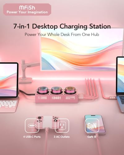 MFish E-Tank 7-in-1 Desktop Charging Station, 240W Max GaN USB-C Charger - Image 2