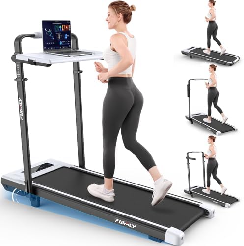 Walking Pad Treadmill with Desk Workstation, 15% Incline Treadmill with Handle Bar, Foldable Treadmills Under Desk for Home/Office, 400 lbs+ Capacity, Adjustable Height, Removable Desk, 3.5HP Motor by FUNMILYSportsFitnessCardioTraining