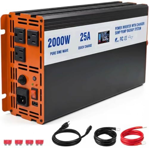 Sump Pump Battery Backup System, 2000W Pure Sine Wave Inverter with LCD Display, Auto Switches to Battery Power for Continuous Sump Pump Operation, for Basement Flood Protection&Power Outage Emergency by Gsskny