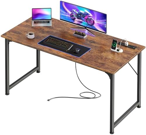 PRAISUN 47 X 20 Inch Computer Desk, Power Outlets, USB-C, Rustic Brown by PRAISUN