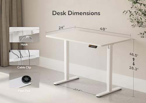 Claiks Electric Height Adjustable Standing Desk, 48x24 Inch, White - Image 3
