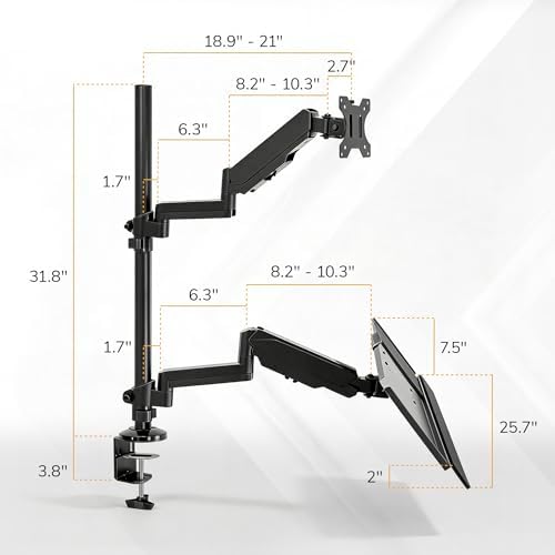 Mount-It! Sit-Stand Monitor Arm Desk Mount with Keyboard Tray, Single Monitor Fits Up to 32”, Height Adjustable Gas Spring, Full Motion Articulating Arm, Clamp or Grommet, Black - Image 3