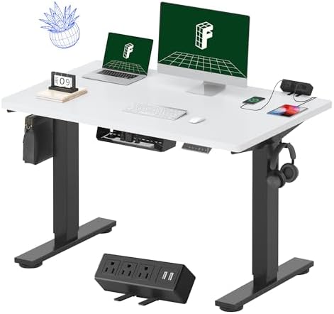 FLEXISPOT EN2 48"x30" Standing Desk with Power Strip Bundle, White by Unknown