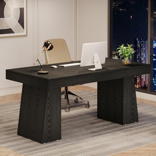 Tribesigns 55 Inches Executive Desk, Mid-Century Modern Home Office Desk, Wood Computer Desk Business Workstation Desk Small Conference Table, Black - Image 5