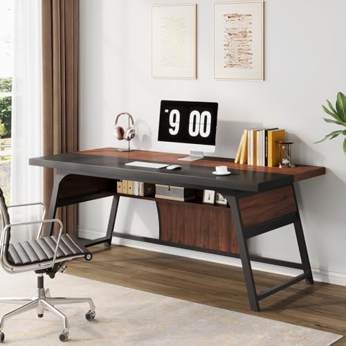 63" Modern Executive Desk with Storage Shelf & LED Light - Image 3