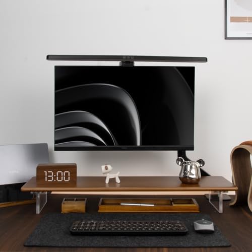 Bamboo Monitor Stand Riser, Brown Desk Shelf with Acrylic Legs by Rocdeer