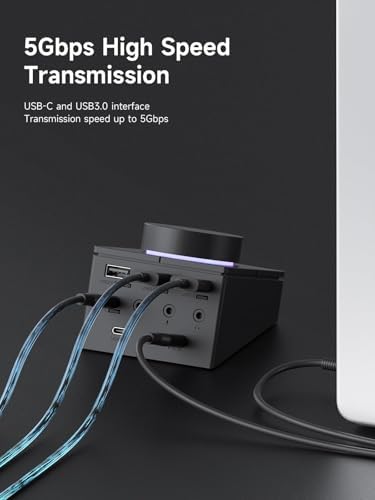 Hagibis Knob USB C Hub with Shortcut Buttons, RGB Type-C Docking Station with 5Gbps USB-C, 2 USB3.0, 3.5mm Jack, SD/Micro SD3.0, USB2.0 for MacBook iPad Pro Laptop (Black AG) - Image 6