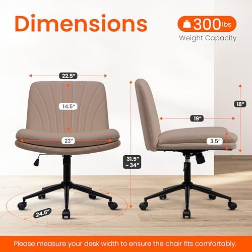 Orange Factory Criss Cross Chair, Wide Leather Vanity Desk Seat, Brown Pu - Image 2
