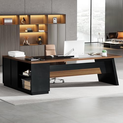Tribesigns L-Shaped Executive Desk, 78-Inch Modern Office Desk with Drawers and Lateral File Cabinet, Large Bussiness Furniture with Storage Shelves, Workstation for Home Office (Brwon + Black) by Tribesigns