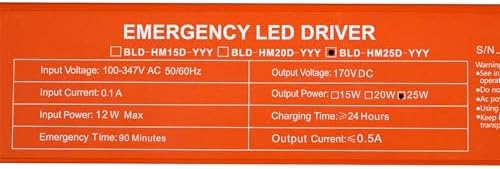 BillDa Emergency LED Driver -25W Output- 90-Min Backup | 100-347V Input, 170V DC Output, UL924 Listed | CA Title 20 Compliant & Self-Diagnostic with Li-Ion Battery | for LED Panels Downlights Tubes - Image 5