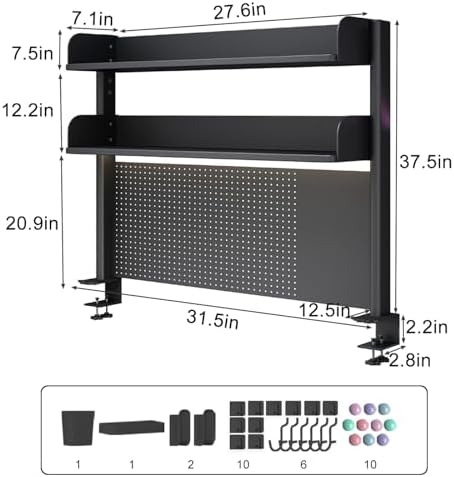 Clamp on Desk Shelf with Pegboard, Desktop Organization Bookshelf - Image 3
