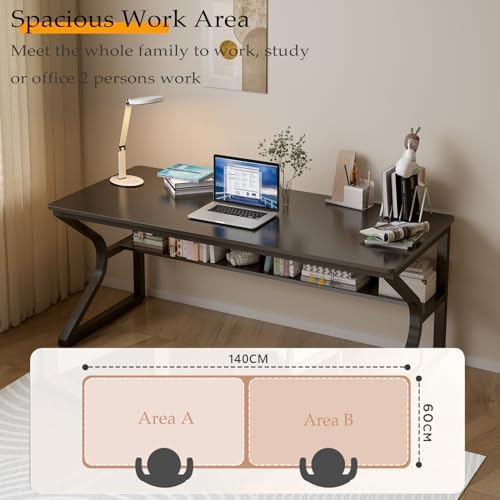 OSCHF 55-Inch Extra Long Desk with Storage Shelf, Black - Image 3