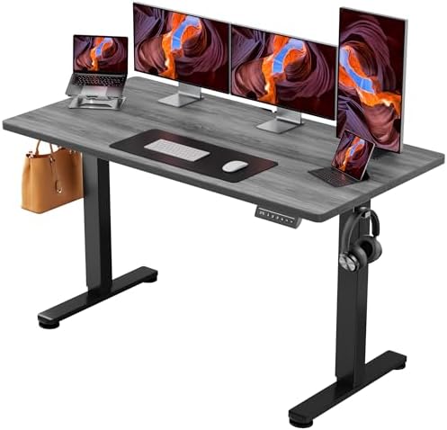 ErGear Height Adjustable Electric Standing Desk, 55 x 28 Inches Sit Stand up Desk, Memory Computer Home Office Desk, Grey by ErGear