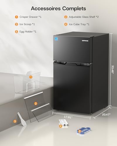 Upstreman 3.1 Cu.Ft Mini Fridge with Freezer, Double Door Small Refrigerator, Adjustable Thermostat, Energy Star Certified Low Noise Mini Refrigerator for Bedroom, Dorm, Apartment Black-TM31 - Image 2