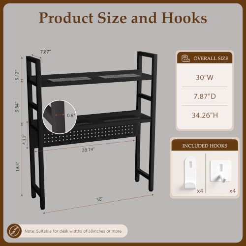 Brakki 2-Tier Desk Shelf, Desk Hutch Bookshelf with Pegboard and Hook Dorm - Image 2