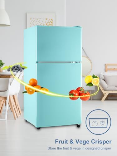 KRIB BLING Mini Fridge Compact Refrigerator Small Refrigerator 7 Level Adjustable Thermostat Removable Shelves with Stainless Steel 2 door for Office Dorm Apartment 3.5 Cu.Ft Blue - Image 5