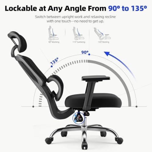 Office Chair Ergonomic Desk Chair Breathable Mesh Chair with Lumbar Support & Headrest, Black Office Chair 330 Lbs Home Computer Chair Thickened Cushion for Adults & Women (Small Chair) - Image 3