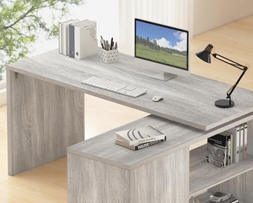 HSH L Shaped Corner Desk, Reversible Computer Desk, Light Grey, 55 Inch - Image 4