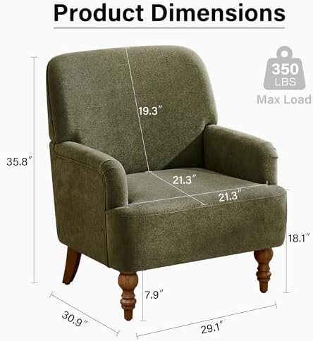 Modern Wingback Accent Chair, Upholstered Fabric Living Room Armchair with Wood Legs, Single Sofa Lounge Chair for Bedroom, Office & Reading Room (1, Green) - Image 2