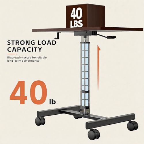 Mobile Small Standing Desk,Gas Spring Adjustable Height Rolling Portable Laptop Desk with Lockable Wheels, Computer Workstation for Home Office, Dark Walnut - Image 6