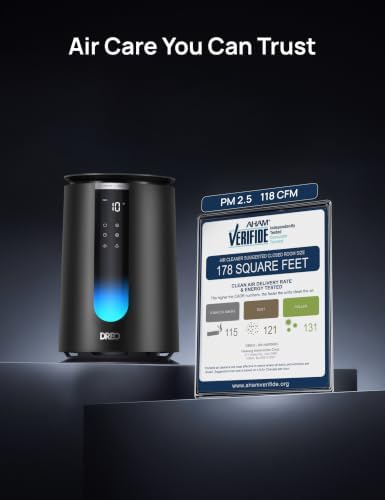 DREO Smart Air Purifier for Home, AHAM VERIFIDE Air Cleaner for Bedroom, Pets, Smoke, Dust, Pollen & Odors, Wi-Fi/Voice/Alexa, PM2.5 Monitor, Auto, Turbo, HEPA Sleep Mode, DR-HAP008S Black (Dreo 338S) - Image 2