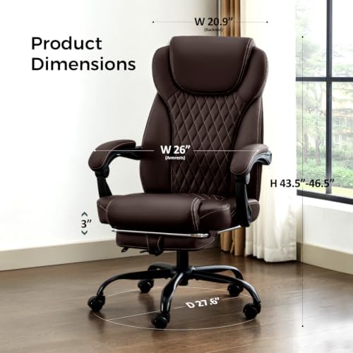 amseatec Big and Tall Office Chair with Footrest, Lumbar Support, Brown - Image 2