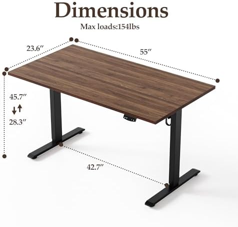 Klicelor 55 Inch Large Electric Standing Desk, Height Adjustable Office Desk, Sit Stand Up Computer Gaming Desk with Memory Preset, Two-Piece Desktop, Dark Walnut - Image 3