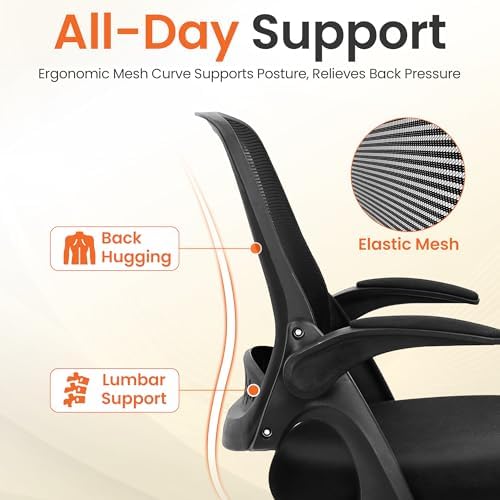 NEO CHAIR Office Chair Gaming Desk Computer Mesh Ergonomic Chair with Flip-up Arms Comfy Lumbar Support Adjustable Height Rolling Wheels Chair for Home Office (All Black) - Image 3