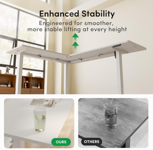 FEZIBO 75" x 63" L-Shaped Standing Desk - Adjustable Corner Desk L Shape, L-Shaped Adjustable Desk with Splice Board, L Shape Standing Desk, White - Image 6