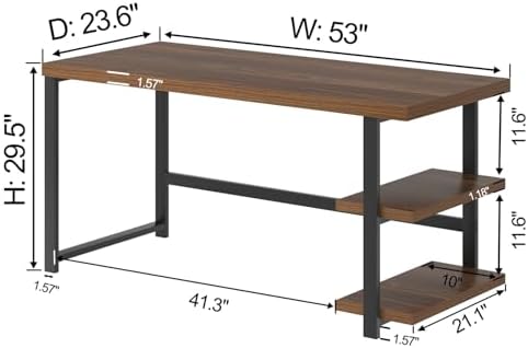 FOLUBAN Modern Computer Desk, Wood Home Office Desk, Study Writing Gaming Table Workstation with Storage Shelves for Living Room Bedroom, Rustic Walnut, 53 Inch - Image 2