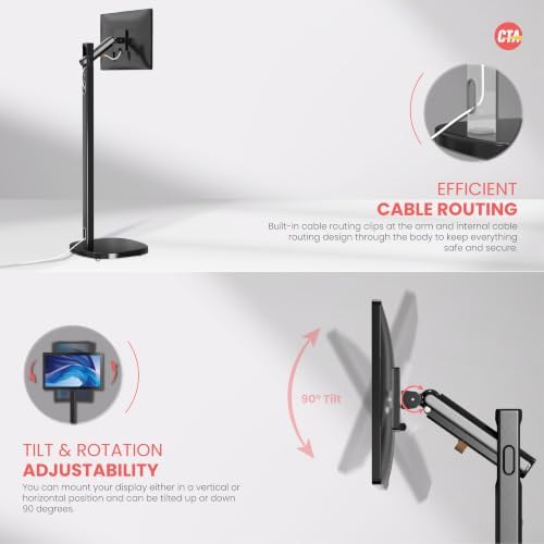 CTA Ergonomic Floor Stand for Monitors & TV’s Up to 35-inches & 22 lbs - Mobile Stand with Anti-Knockdown Base & Height Adjustable - Commercial Grade - Black - (ADD-MSADFSB) - Image 4