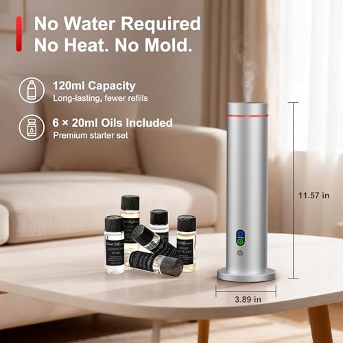 Maromalife Waterless Diffuser, Essential Oil Diffuser, 1000 Sq.Ft Coverage Scent Diffuser – Plug-in Only, Adjustable Mist, Remote, Mood Lights for Home & Office, Large Room, Hotel, Silver - Image 6