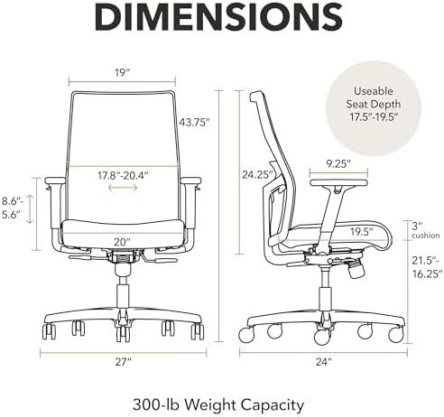 HON Ignition 2.0 Ergonomic Office Chair, Lumbar Support, Desk Chair, Sky - Image 2